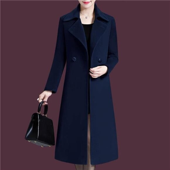 Women's Winter Coats Warm Double-breasted Deep Blue - Picture 4 of 6